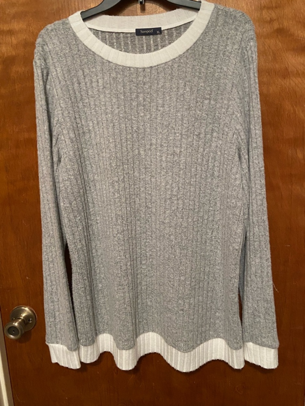 Grey Rib Knit Tunic with Contrast Banding.